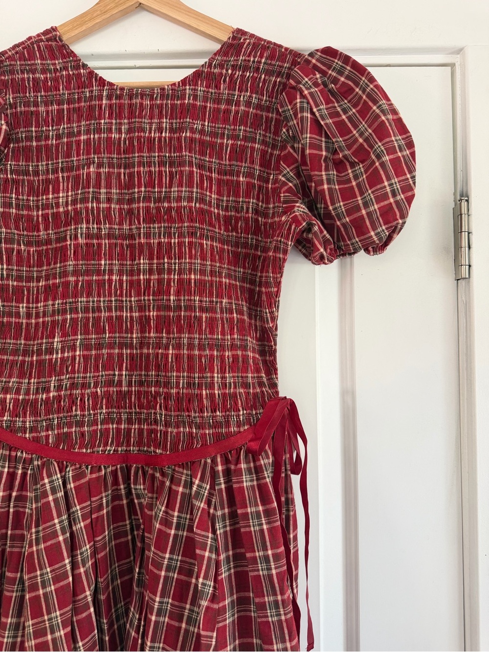 Shop Zoco Red Plaid Smocked Dress - L - Picture 4 of 10